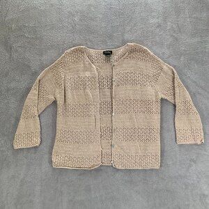 Eddie Bauer Cardigan Women's Petite XL Beige Hand Crocheted 3/4 Sleeve